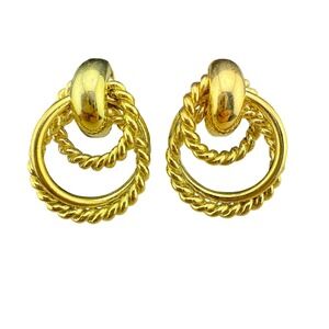 Vintage Gold Tone Hoop Rope Twist Dangle Earrings Signed OS‎ 964